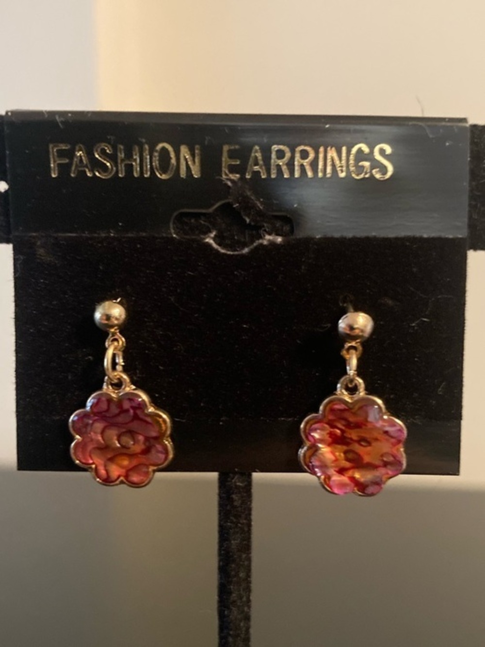 Fashion Jewelry Gold-Tone Drop Earrings with Pink and Orange Floral Charms